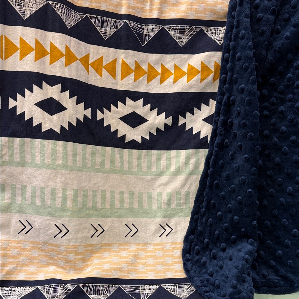 Navy Geo-Print Aztec Baby Blanket - Handmade